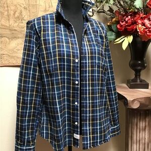 Frank & Eileen Navy Plaid Button-Down Shirt with Yellow Accents